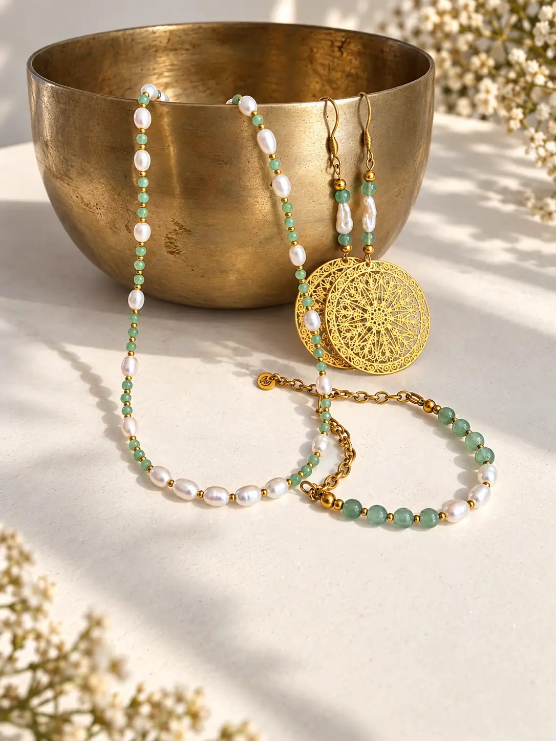 THALASSA-Collier Jade vert & Perles d'eau douce