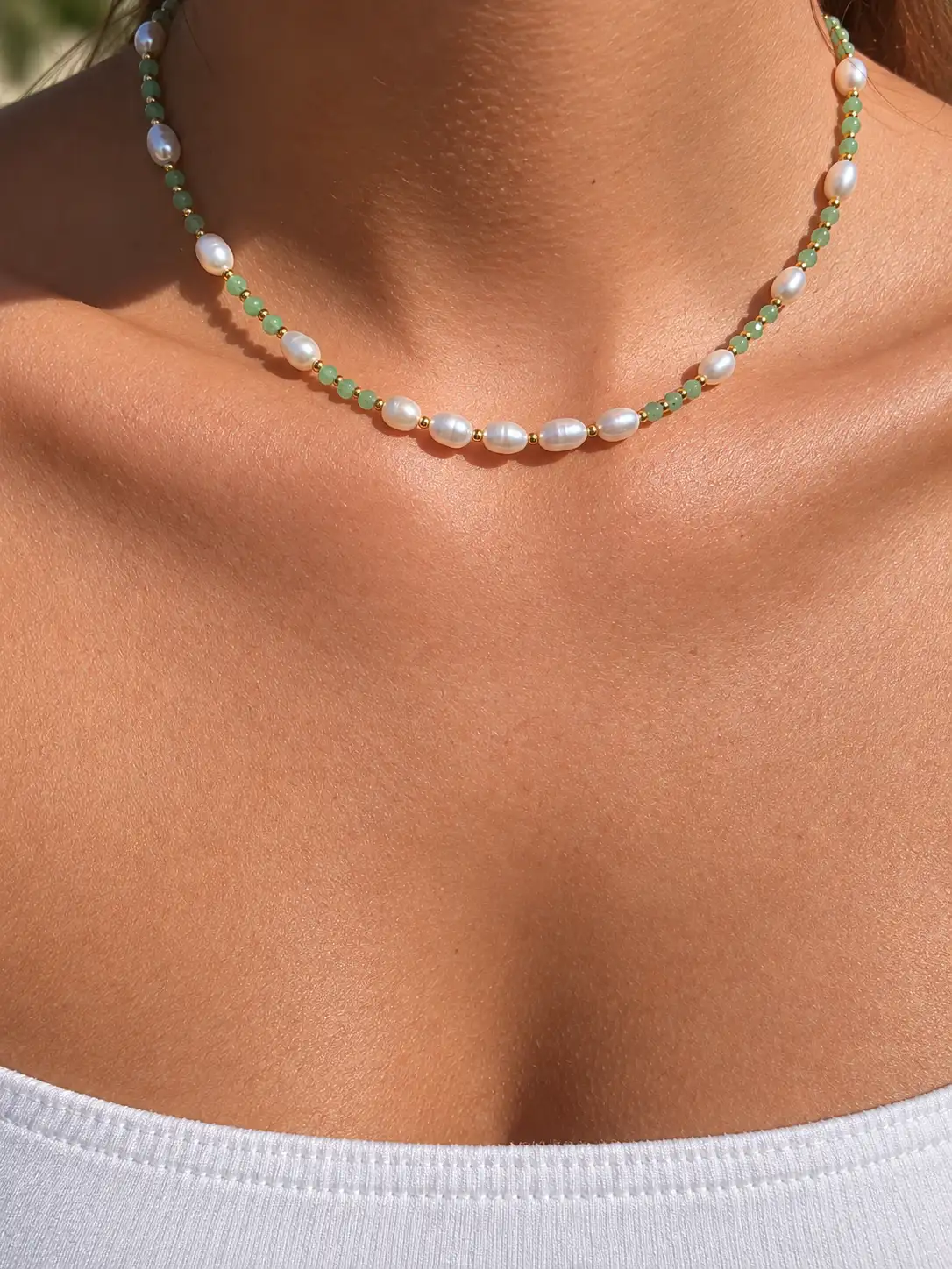 THALASSA-Collier Jade vert & Perles d'eau douce