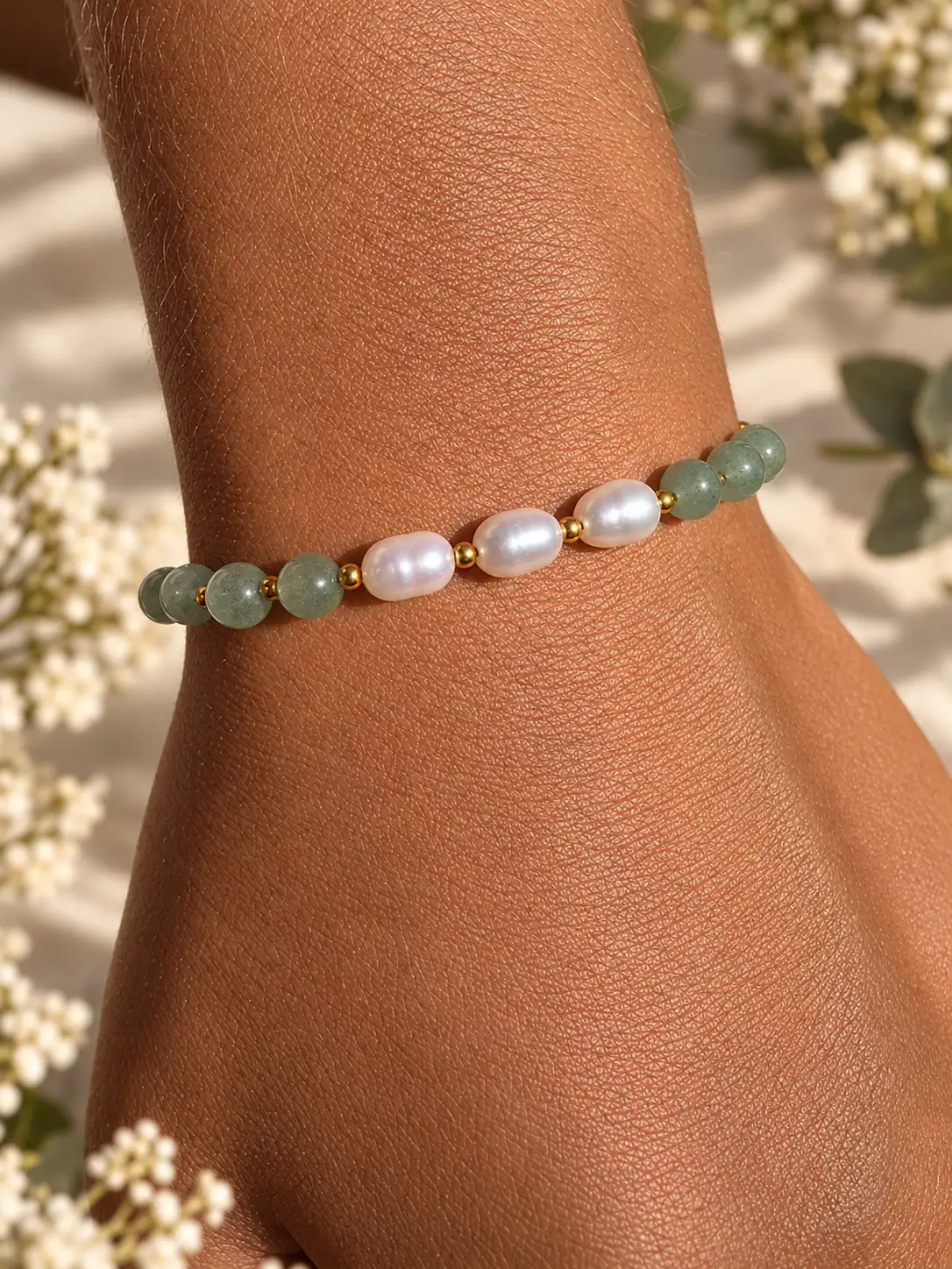 THALASSA-Bracelet Aventurine verte & perles d'eau douce